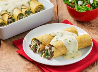Chicken and Spinach Enchiladas with Jalapeno Cheese Sauce