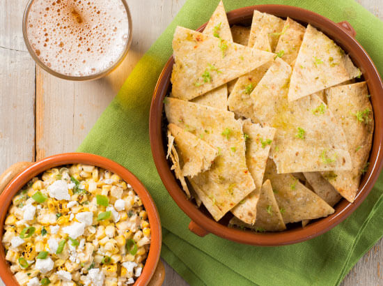 Mexican Street Corn Dip with Lime Baked Tortilla Chips